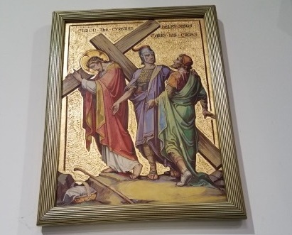 Fifth Station: Simon of Cyrene helps Jesus to carry his cross
